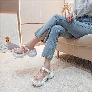 

Yang Mi the same hole shoes new transparent crystal jelly thick-soled old shoes sandals Baotou slippers