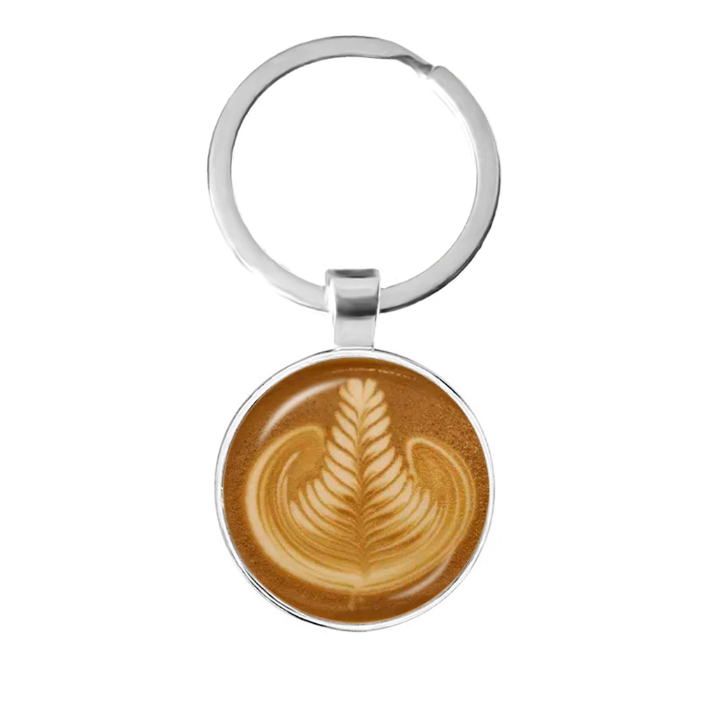 

Coffee Latte Carving Love Heart Art Keychain Key Rings Chocolate Printing Flower Four Leaf Clover Cat Charm Pendant Holder Gift
