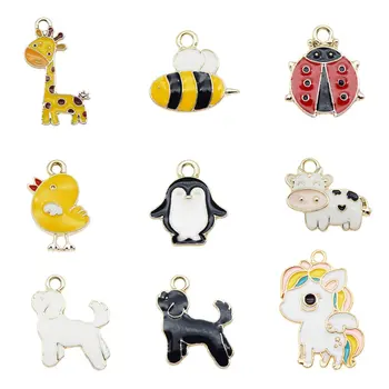 

Julie Wang 1 Pack Enamel Charms Mixed Cow Dog Horse Chick Bee Alloy Cartoon Animal Insect Pendant Jewelry Making Accessory