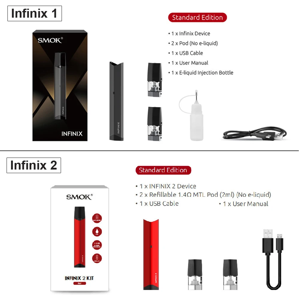Набор SMOK Infinix 1 2, электронная сигарета, вейп-ручка, аккумулятор 450 мАч, 2 мл, Pods, катушка, мини-палка, электронная сигарета VS NORD Fit Novo