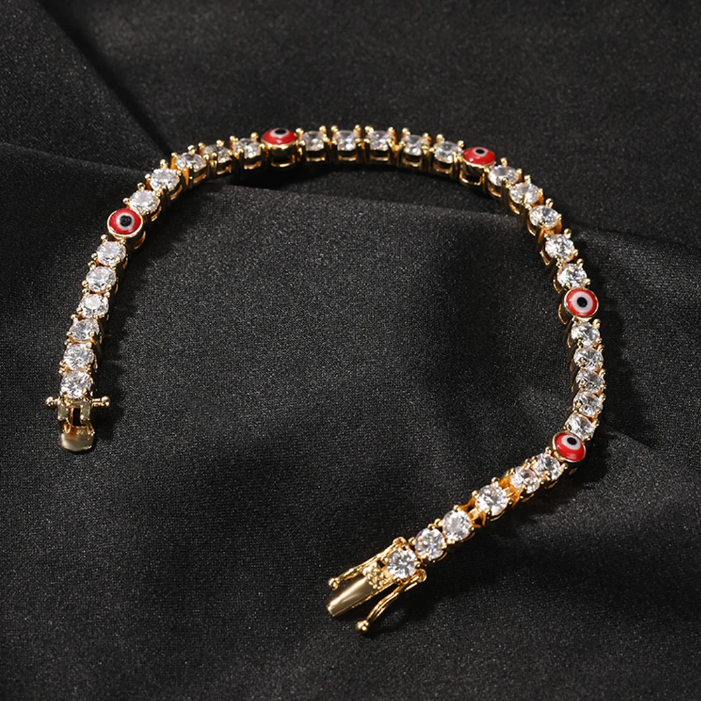 THE BLING KING Tennis Bracelet 4mm Turkish Blue Red Eyes Bracelet AAA CZ Iced Out Luxury Bangles Wholesale Women Hiphop Jewelry