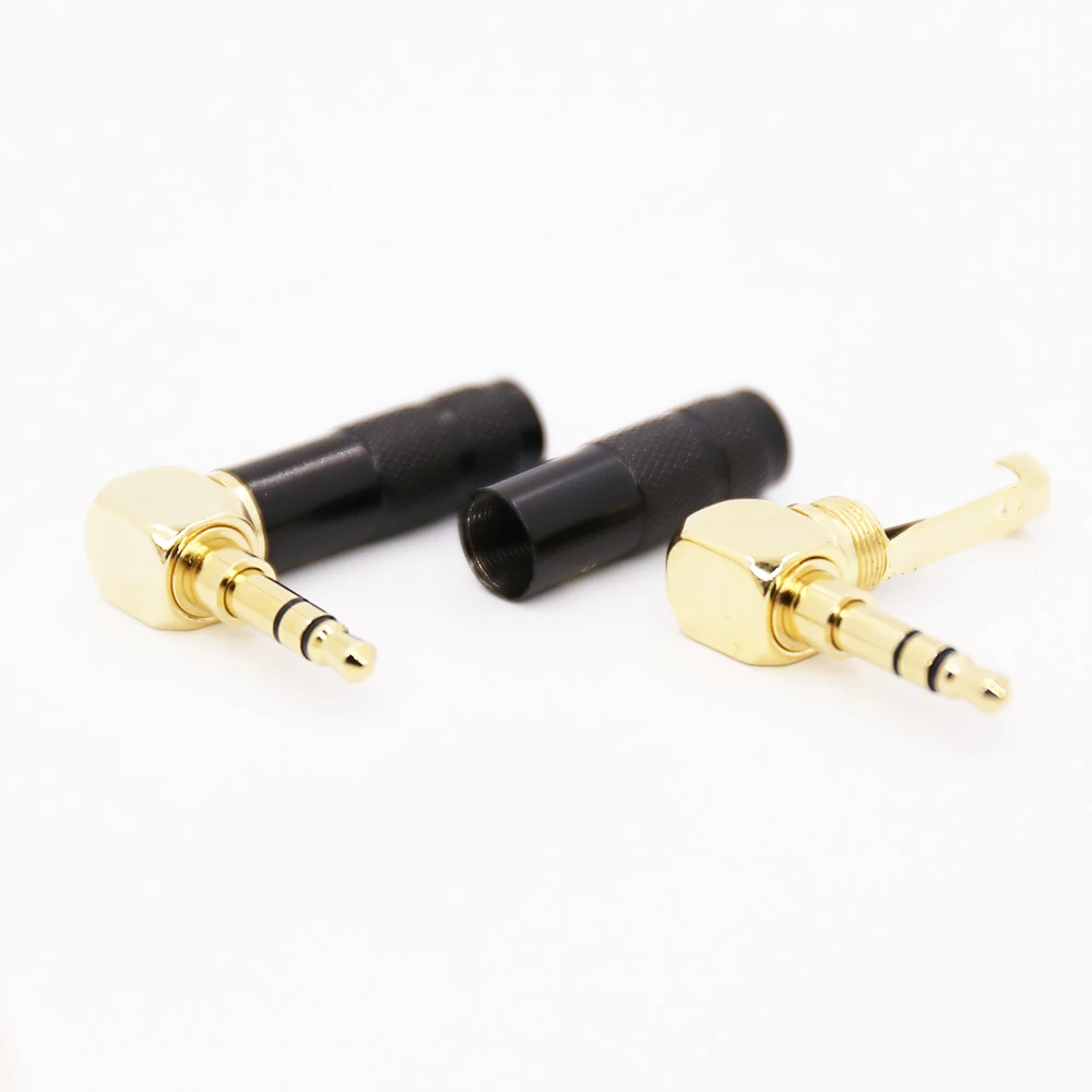 2PCS 3.5mm Plug Audio Jack 3 Pole Earphone Splice Adapter DIY HiFi Stereo Headphone Solder Wire Connector 90 Degree Bend Plug