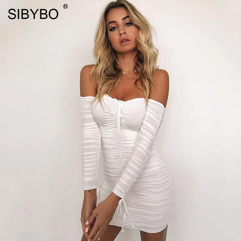 Женское облегающее платье с открытыми плечами Sibybo короткое без бретелек длинным