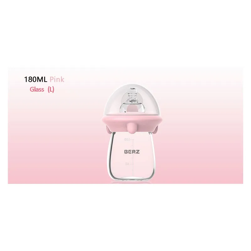 180ML(L)-PINK Детская Бутылочка для молока, бутылочка для кормления новорожденных, анти-плоскостная Регулируемая скорость потока, Широкая стеклянная бутылочка для кормления детей - Цвет: 180ML(L)-PINK