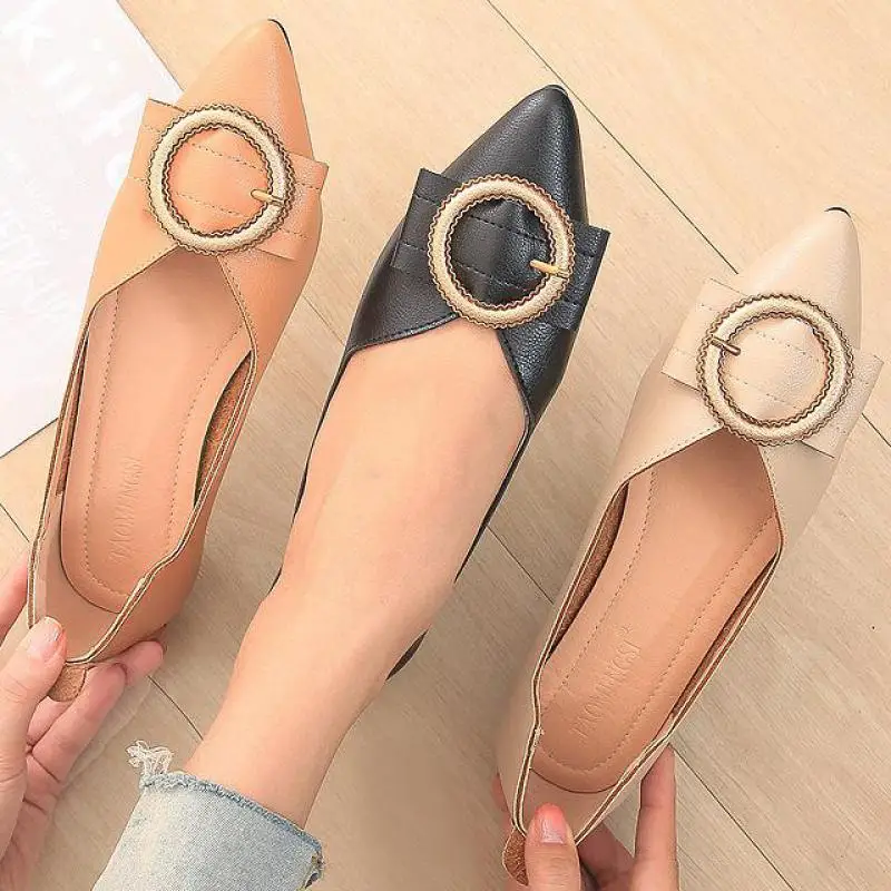 

Women Flats Shoes Loafers Casual Slip On Leather Shoes Pointed Toe Lady Shallow Single Footwear Sweet Bow Office Zapatos Mujer