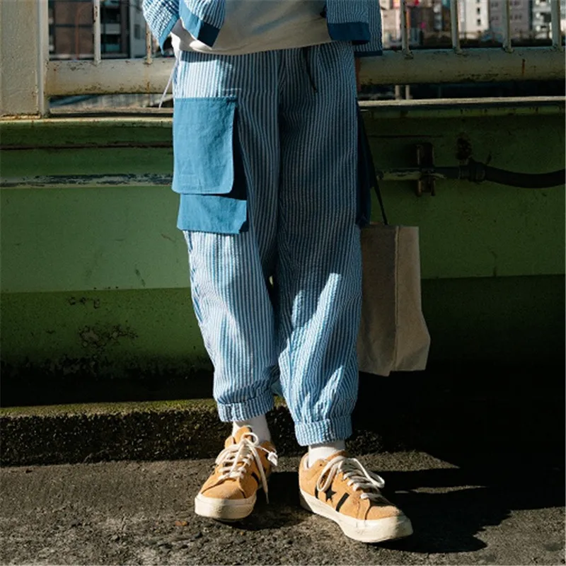 

Origional Set Stripes Joint Fabric Seersucker Skinny Pants