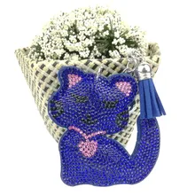 Стиль многоцветный искусственный бриллиант милый Кот брелок с бриллиантами набор автомобильных ключей кольцо для ключей с сумочкой кулон маленькие подарки