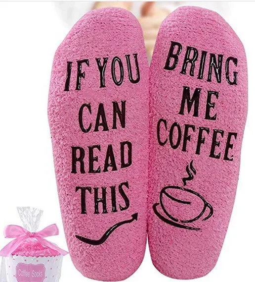 Персональный подарок, если вы можете прочесть это, подарочные носки «Bring Me Wine/coffee» в подарочной коробке, теплые толстые вечерние носки кораллового цвета на осень и зиму - Цвет: pink2