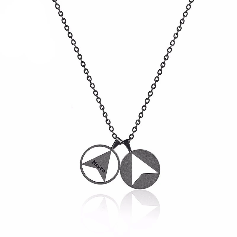 RIR Stainless Steel Retro Two Round Frame Hollow Triangle Pendant Necklace Trend Wild Men's Jewellery Necklaces | Украшения и