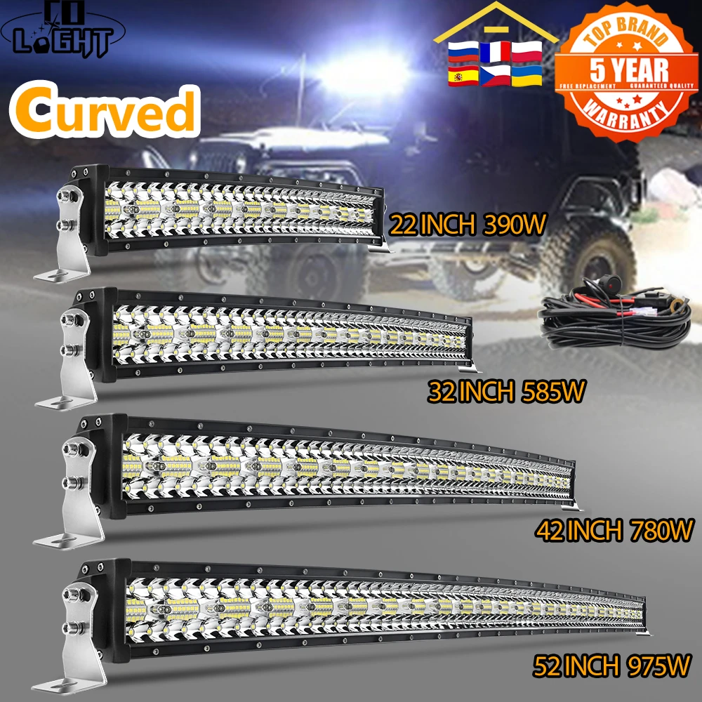 Coライト 湾曲したledライトバー 作業灯 3列 4x4 トラック Atv オフロード車用 22 32 42 52 390w 585w 780w 975w Aliexpress 自動車 バイク