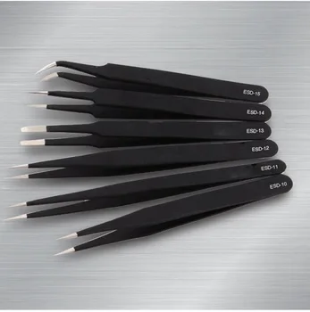 

6Pcs Anti-static ESD Stainless Steel Tweezers Maintenance Tools Industrial Precision Curved Straight Tweezers Repair Tools