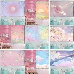 Pink Moon Starry Tapestry Universe Wall Hanging Room Dorm Tapestries Art Home Psychedelic Kawaii Room Decor