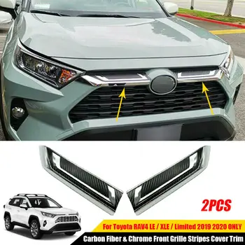 

For Toyota Rav4 2019 Carbon Fiber & Chrome Front Grille Stripes Cover Trim 2pcs Charming Luxury Vivid Exterior Parts