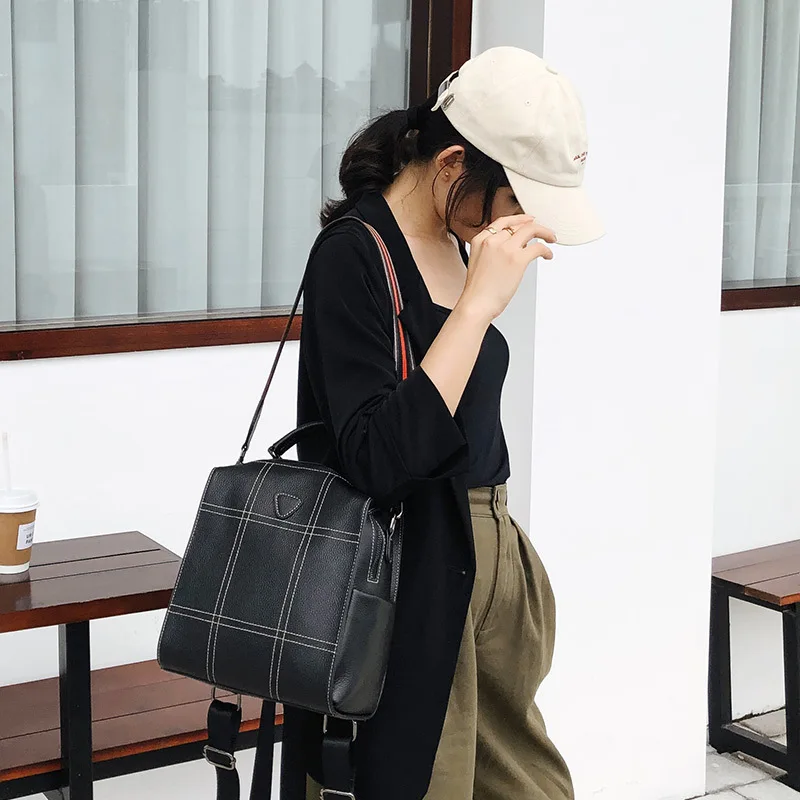 

Nalan Du Top Grade First Layer Leather Backpackage Women's 2019 New Style Autumn And Winter Contrast Color Retro Leather Backpac