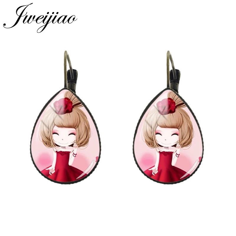 JWEIJIAO, японские аниме серьги, слеза, капля воды, серьги-клипсы, античный бронзовый очаровательный стеклянный мультяшный фото, ювелирные изделия для девочек C087