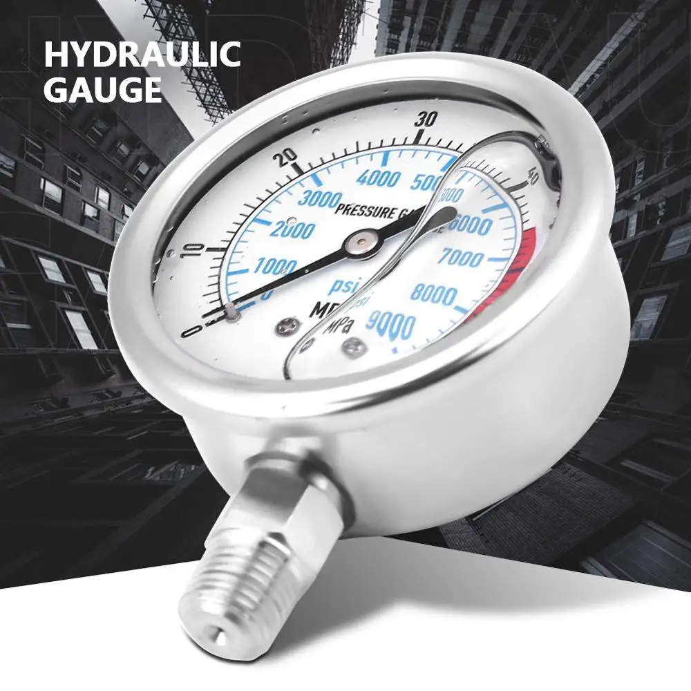 Hydraulic Pressure Gauge Water Pressure Gauge Meter 0~600 bar 0-8500Psi Manometer Metal 63mm Dial Plate G1//4 Connector Pressure Gauge