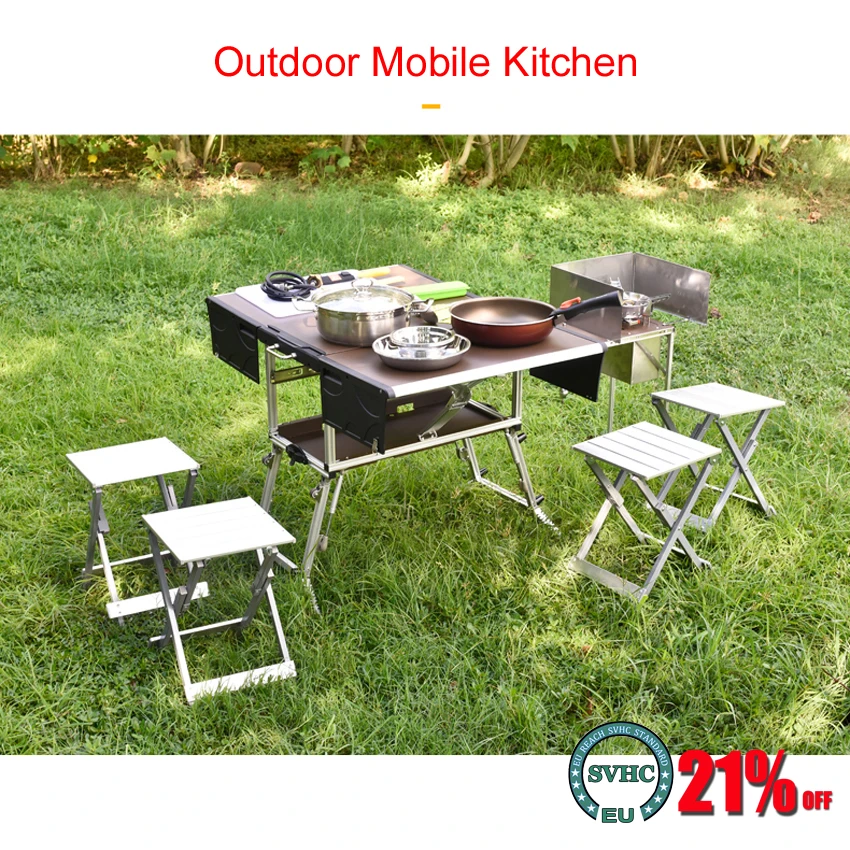 Outdoor Mobile Kitchen Camping Portable Folding Table Stove Folding