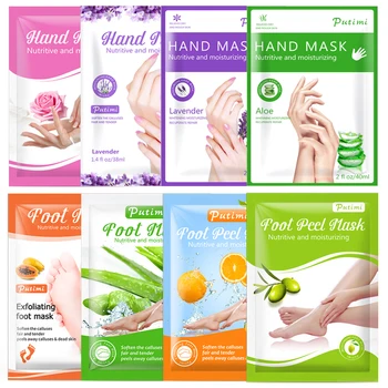

8packs Exfoliating Foot Mask Peeling Calluses Scrub Peeling Pedicure Socks Foot Patches Moisturizing Whitening Hand Mask Gloves