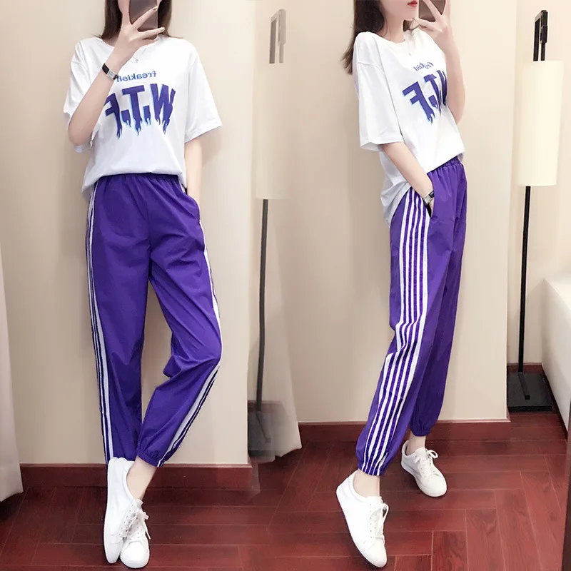 

2019 Spring And Summer New Style Sports WOMEN'S Suit Loose-Fit Korean-style Fashion Sports Clothing Casual Two-Piece Set Elegant