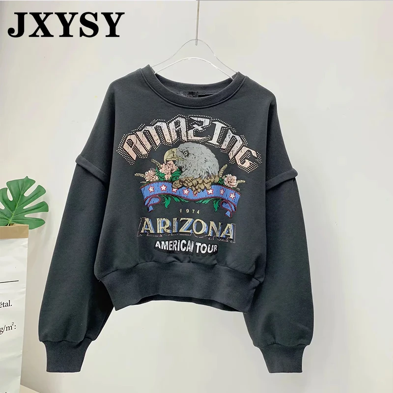 JXYSY Для женщин толстовки Harajuku Повседневное из мультфильма «Орел» печатающая головка с буквенным принтом худи с круглым вырезом Кофты Женский пуловер Топы - Цвет: picture color