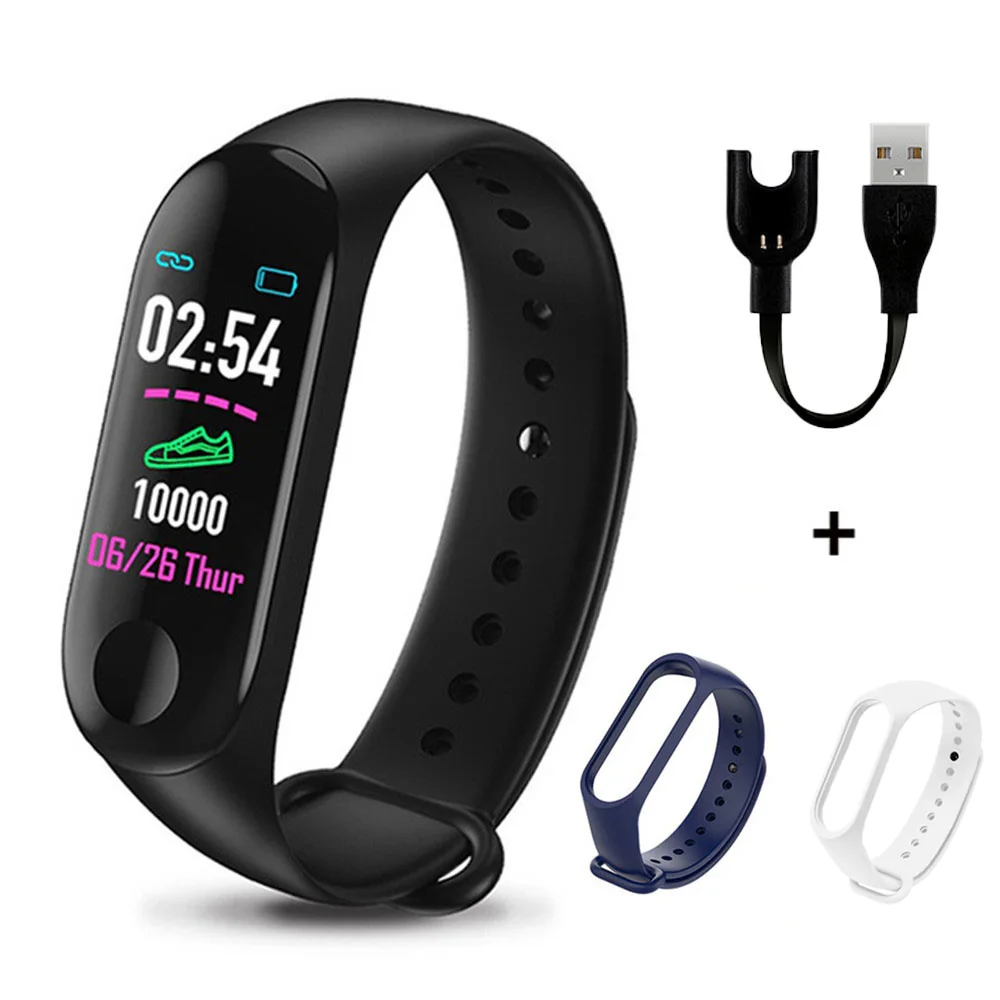 M3Plus спортивный смарт-браслет ремешок для мужчин SmartBand вызов фитнес-трекер для измерения сердечного ритма M3 Plus Смарт-часы для IOS Android - Цвет: Black Blue White