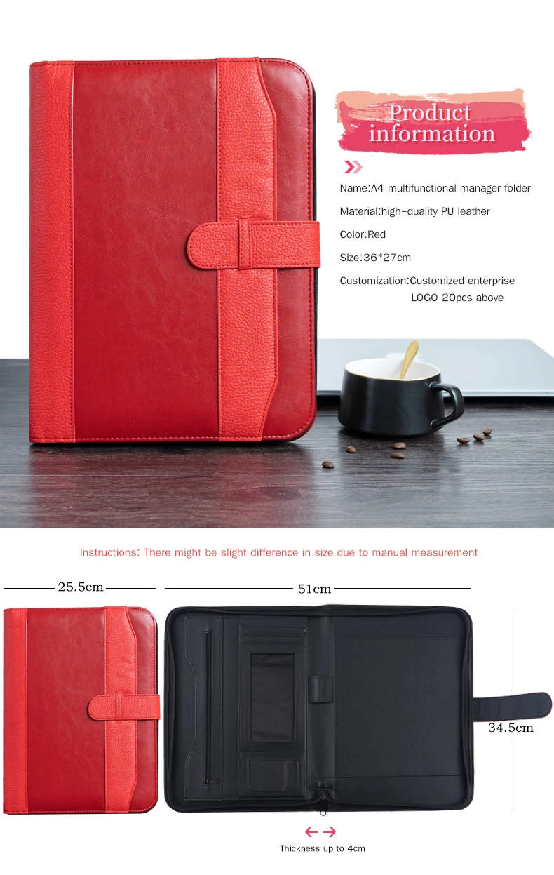 A4 папка для документов A4 Padfolio искусственная кожа с redcover офисные школьные принадлежности папка для файлов Padfolio с папка c калькулятором manager - Цвет: Красный