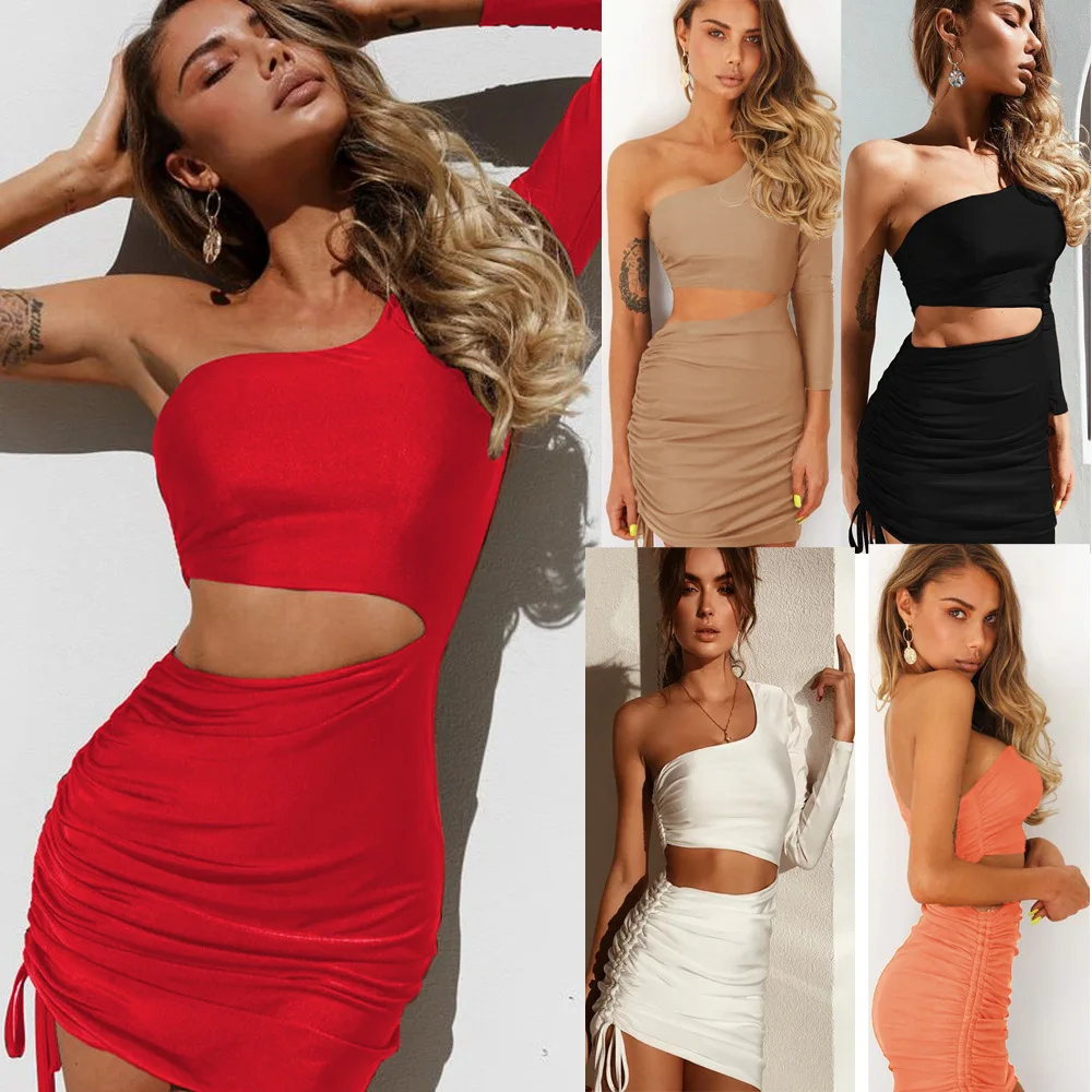 

Fashion Bodycon Hollow Out Dress Femme Summer Spring Sexy One Shoulder Mini Celebrity Club Party Dresses Women Vestidos Verano