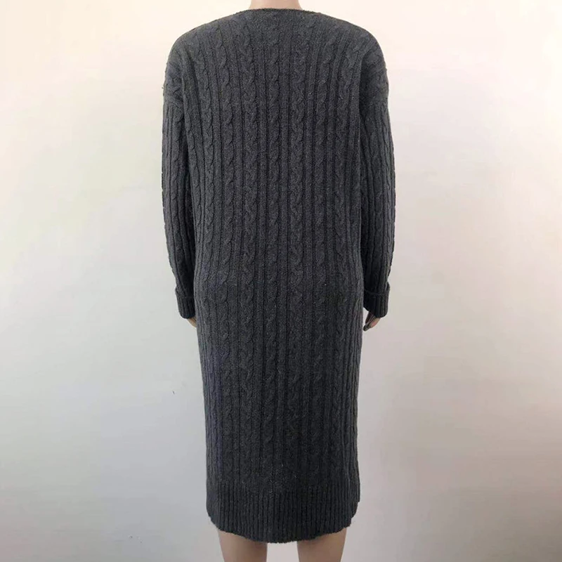 Long women cardigan coat vintage korean casual knitted sweater women loose pocket white autumn winter jumper clothes 2020 DR2240 (3)