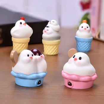 

1pc New Lovely Micro Landscape Resin Ornament Ice Cream Sweet Cone Bird Chicken Animal Model Decor Figure Toys for Kids Gift
