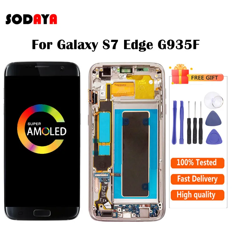samsung s7 edge lcd ЖК-дисплей с рамкой для SAMSUNG Galaxy S7 Edge ЖК-экран G935 G935F кодирующий