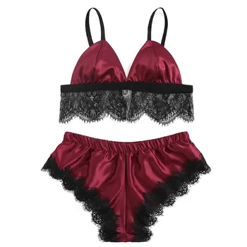 

Sleeper #W401 2019 Sleeperwear sexy 1Set Women Sexy Girl Cute Scalloped Trim Lace Lingerie Underwear Sleepwear Nightwear fashion