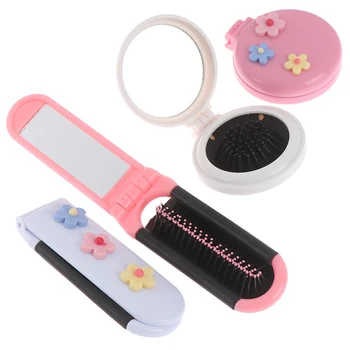 

1PCS Folding Comb Girl Hair Brush With Mirror Styling Tools 3 Colors Portable Round Pocket Small Size Travel Massage