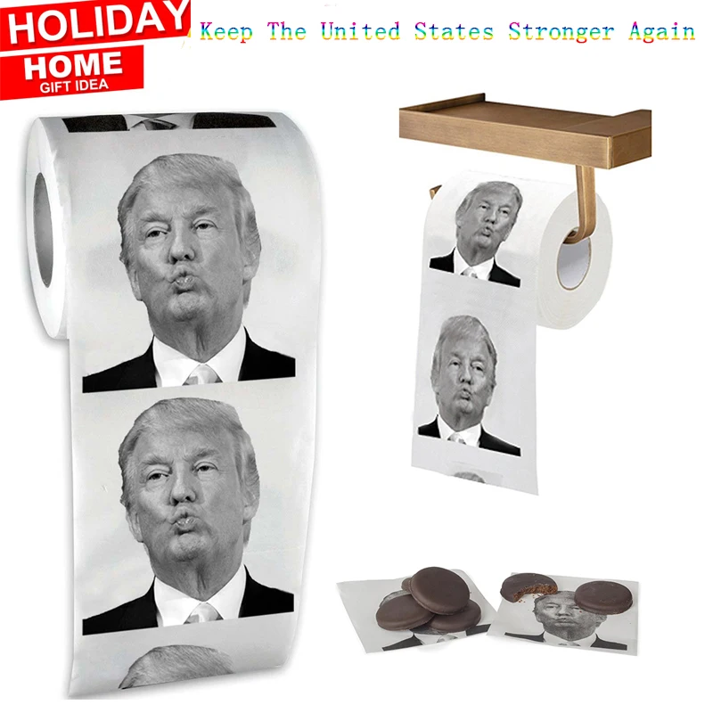cheap Hot!!! 1 Roll Creative President Donald Trump Humour Toilet Paper Bathroom Prank Joke Novelty Funny Paper Tissue Roll Gag Gift