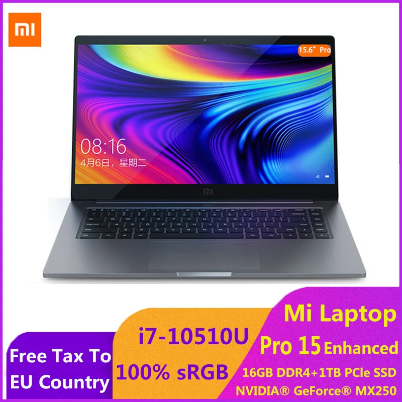 

Xiaomi Laptop Pro 15.6" Enhanced Mi Notebook i7-10510U MX250 16GB RAM 1TB SSD 100% sRGB Ultra Slim FHD Screen Computer