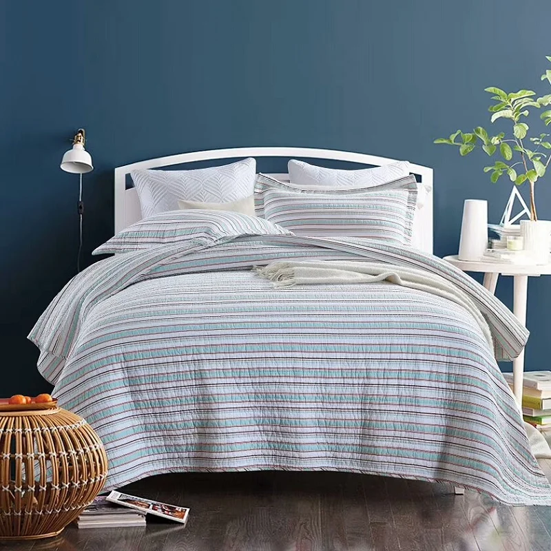 Chausub Cotton Bedspread Quilt Set 3pcs Stripe Quilts Summer