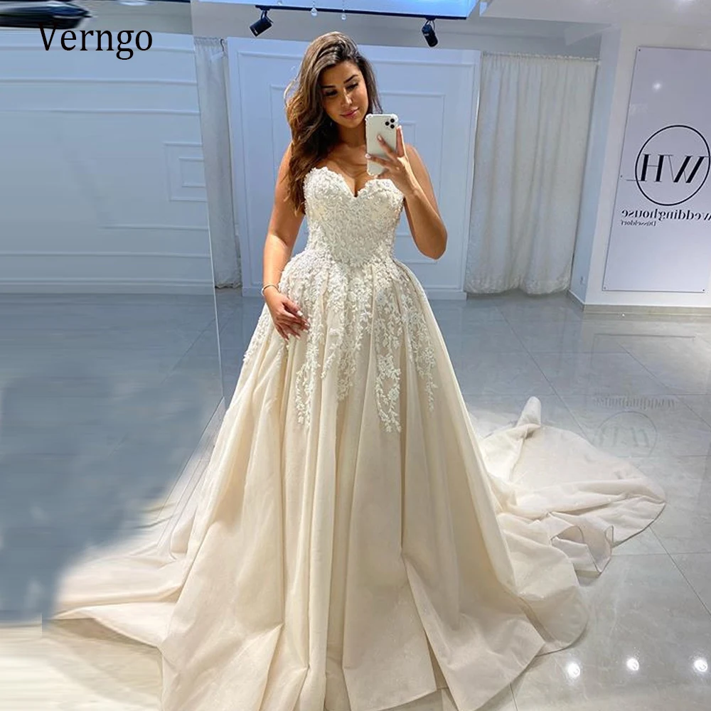 

Verngo Sexy Swetheart A Line Wedding Dress For Bridal Delicate Lace Applique Bride Gowns 2021 Korea Wedding Gowns Plus Size