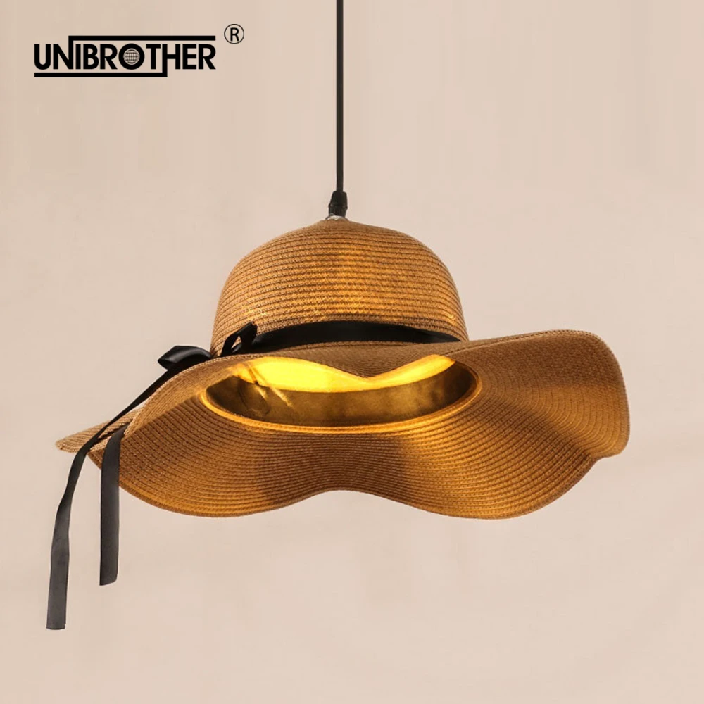 

56cm woven straw hat rattan pendant light hanging lamp Creative lamps restaurant bar living room Southeast Asian style