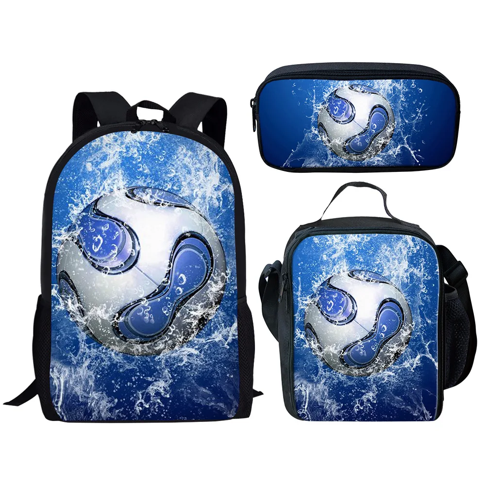

New Style Student Backpack Combination Hot Selling 3D Football Printed Meal Pencil Case Combination Students Outdoor Travel