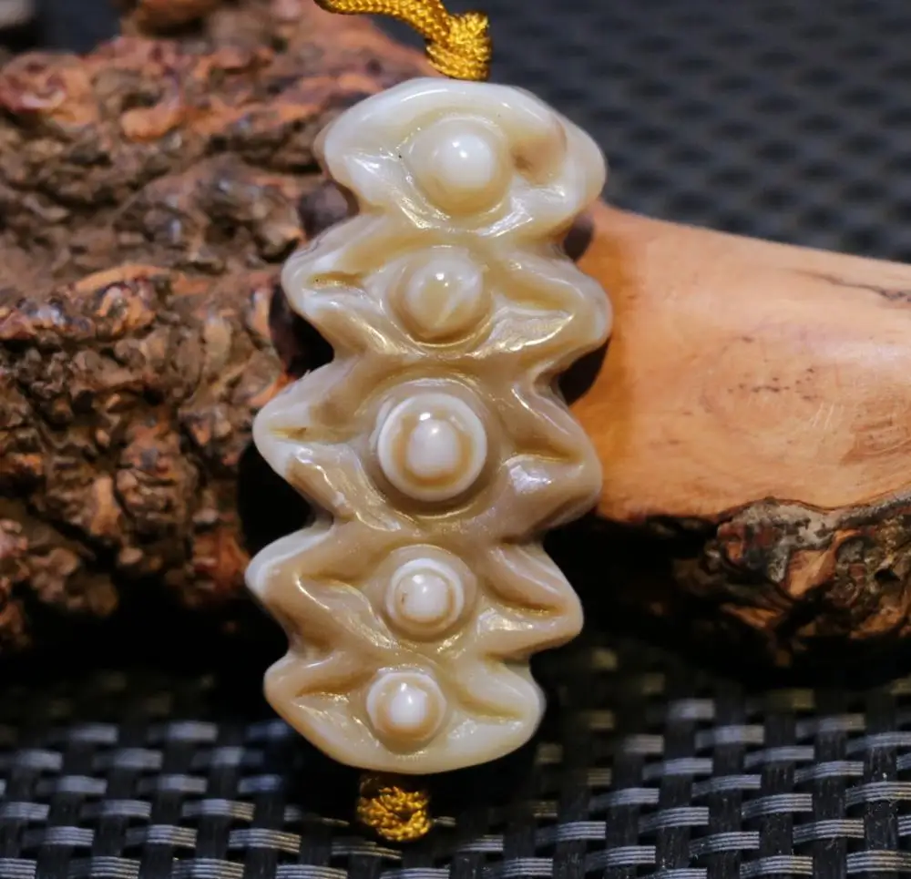 

Big Treasure TalismanMagic Power Tibetan Onyx Sculptural A Group 5 Heaven Eye Pendant Amulet Carving Timestown