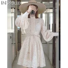 Кружевное платье с оборками, дизайнерское платье с длинным рукавом, Осеннее Брендовое белое элегантное винтажное платье для женщин Vestidos