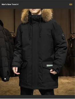 

2020 new down jacket Men's mid-length thick coat White duck down thermal coat Couple outdoor coat