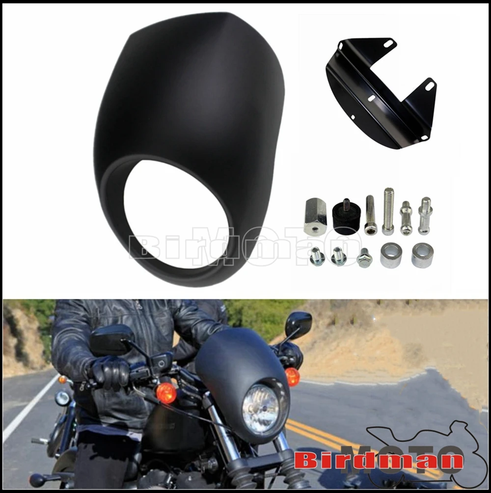 Matte Black Headlight Fairing Windshield Cover for Harley Sportster XL 1200 883 Dyna FX 39mm Fork Motorcycle 5-3/4&quotHeadlamp Mask |