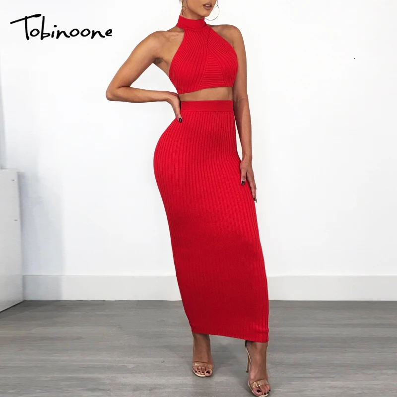 Tobinoone Sexy Two Piece Set 2 Piece Set Women Two Piece Outfits Crop Top And Skirt Set Bodycon Matching Sets Autumn New