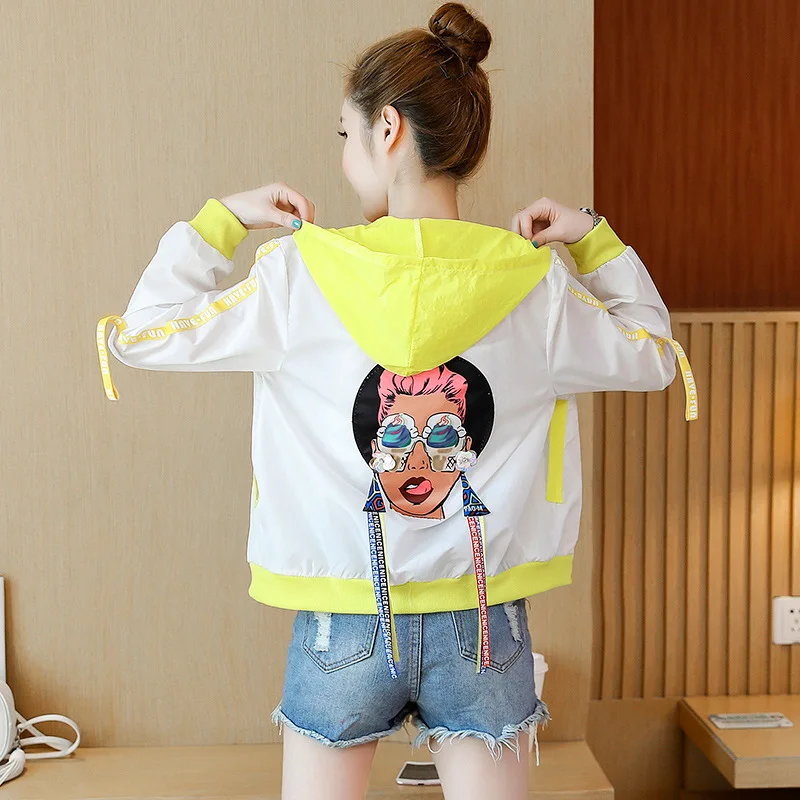 

Versatile UV-Protection Printed Long Sleeve Sun Protection Clothing Students Short Coat Women's