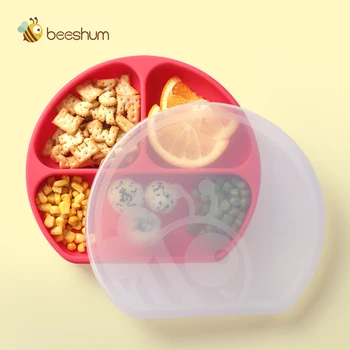 

Beeshum Children's Feeding Dishes Silicone Plate for baby Tableware Set Smile Face Kids Plates Infant Dinnerware Sucker Bowl