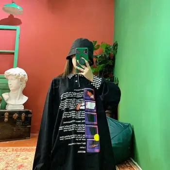 

Harajuku Japanese Sweatshirt Women Clothes Funny Autumn Black Hoodies Long Sleeve Pullover Loose Letter Print Hoodie Females