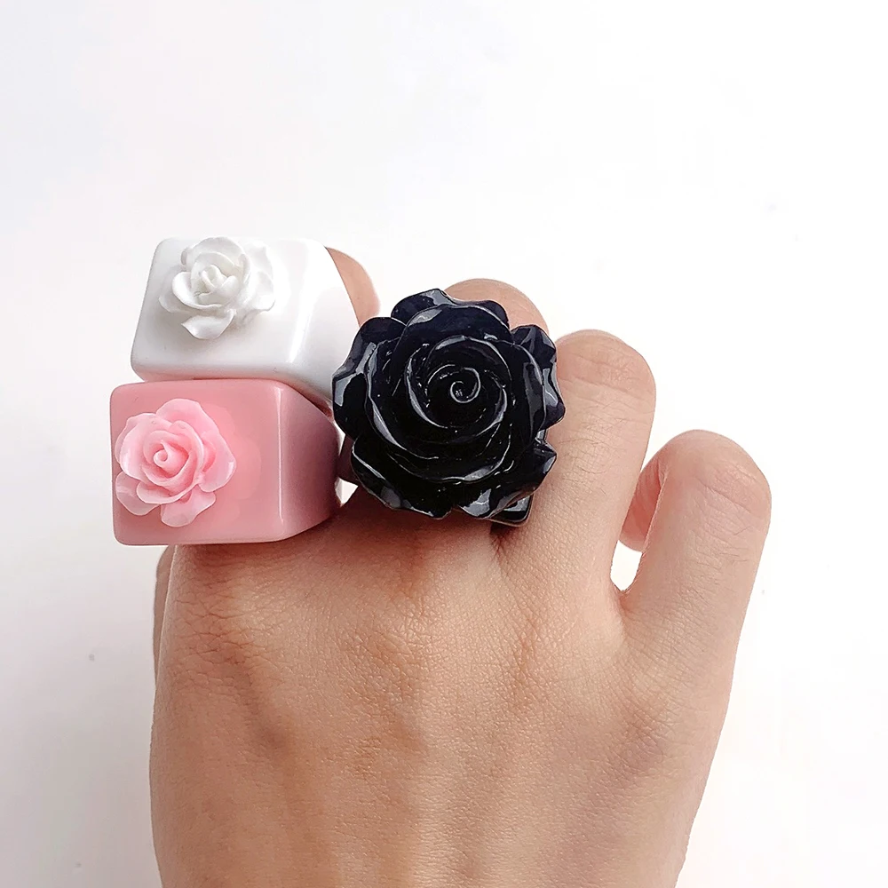Women Girls Finger Ring Korean Flower Resin Acrylic Square Geometric