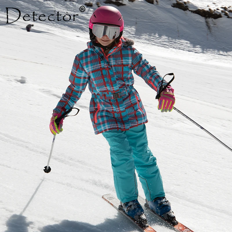 Водонепроницаемый лыжный костюм для детей; теплый зимний комплект для девочек; детская ветрозащитная куртка с капюшоном; куртка для сноуборда и штаны с мехом; зимняя одежда