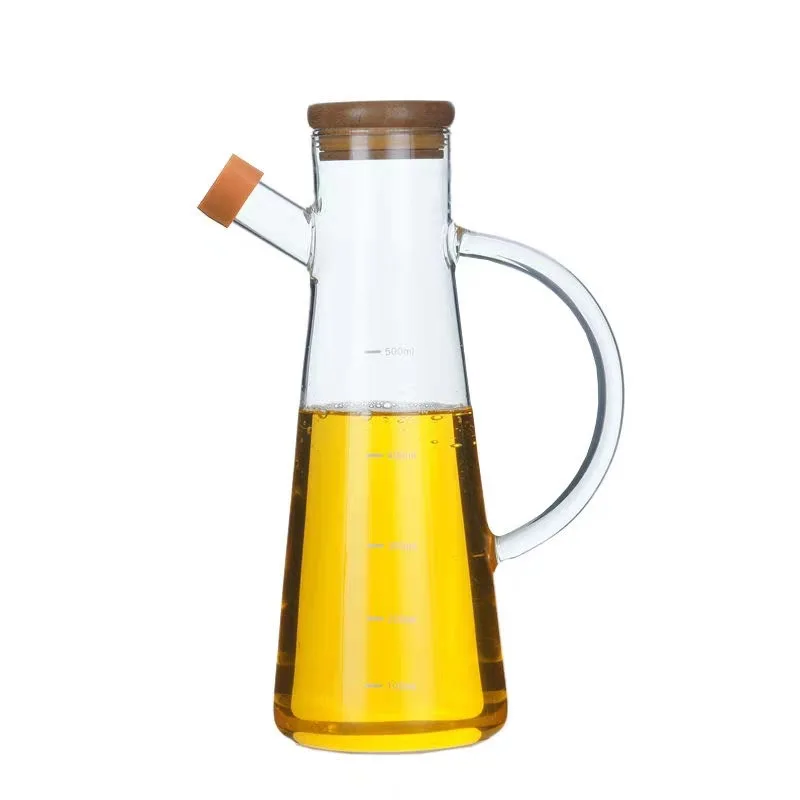 

Transparent Glass Oil Bottle with Handle Scale Heat-resistant Lecythus Kitchen Tools Soy Vinegar Sauce Container