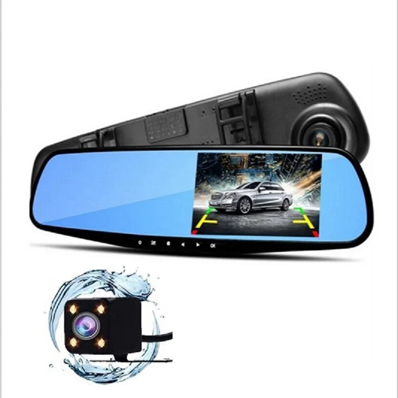 Full HD 1080P Автомобильный видеорегистратор Камера авто 4,3 дюймов широкоугольное зеркало заднего вида цифровой видеорегистратор двойной объектив регистратор видеокамера